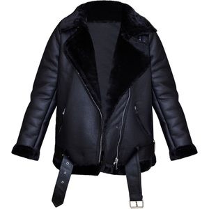 Leather Sherpa lined oversized jacket